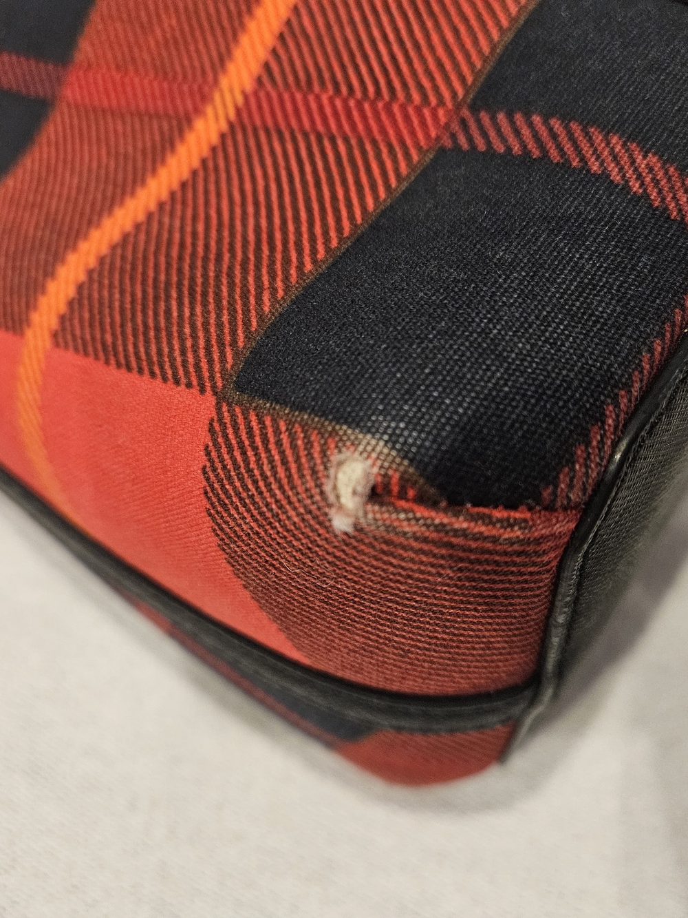 kate spade New York Newbury Lane Red Plaid Tote with Black Leather Trim Purse - Picture 13 of 16